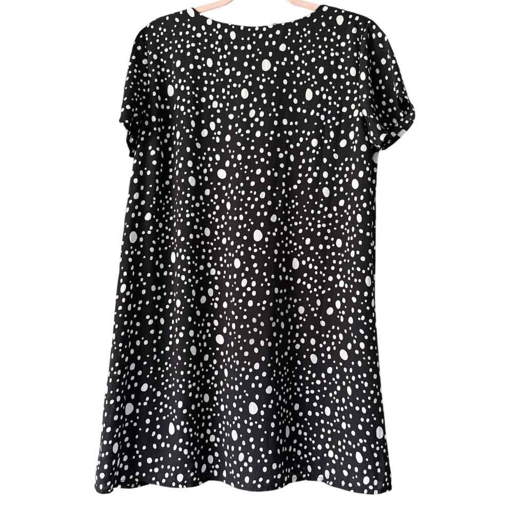 Lulus Black White Dots V-Neck Short Sleeve A-Line Dress M Casual Office Wear - Picture 4 of 6